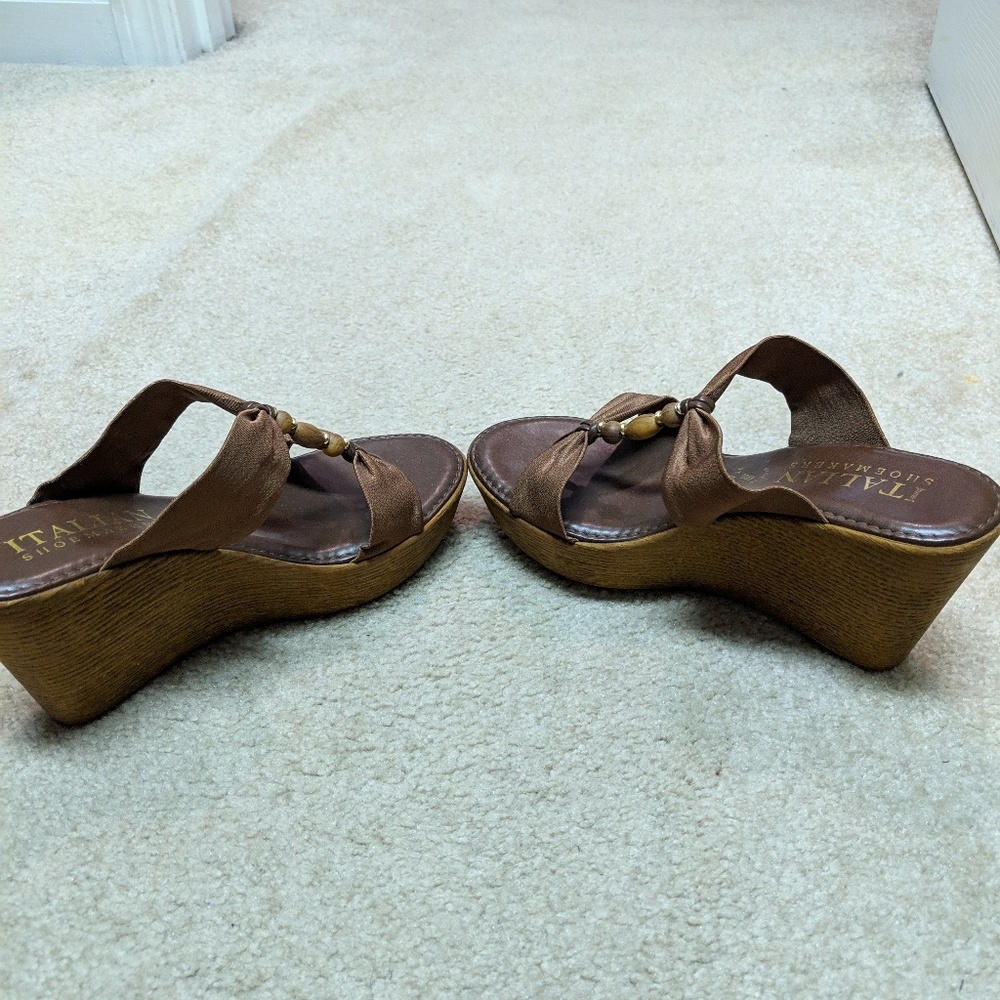 Brown embellished wedges